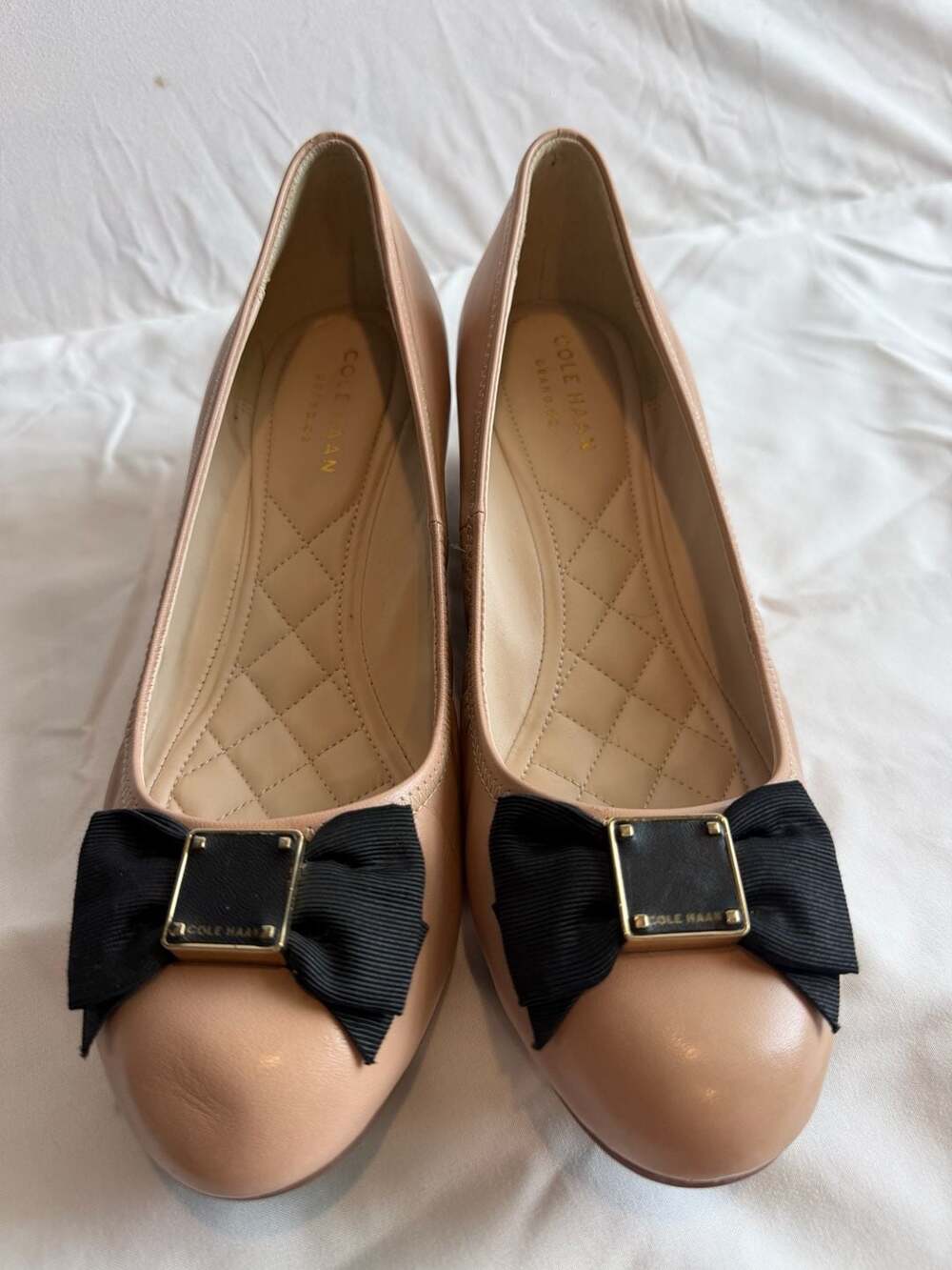 Cole Haan Tali Grand.OS Leather Wedge Ballet Flats with Bow Accent